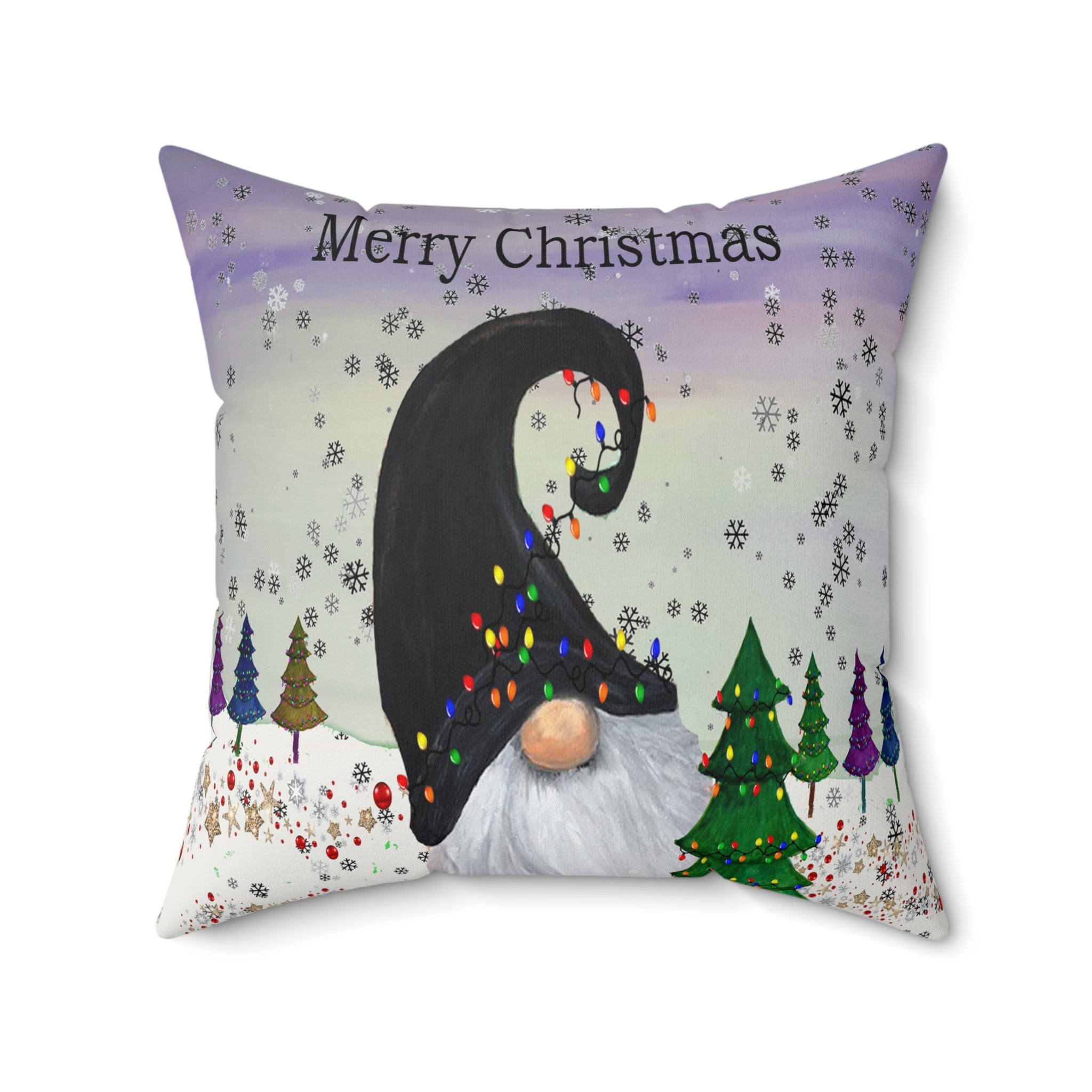 Merry Christmas Gnome Throw Pillow – Holiday Decorative Cushion with Festive Lights