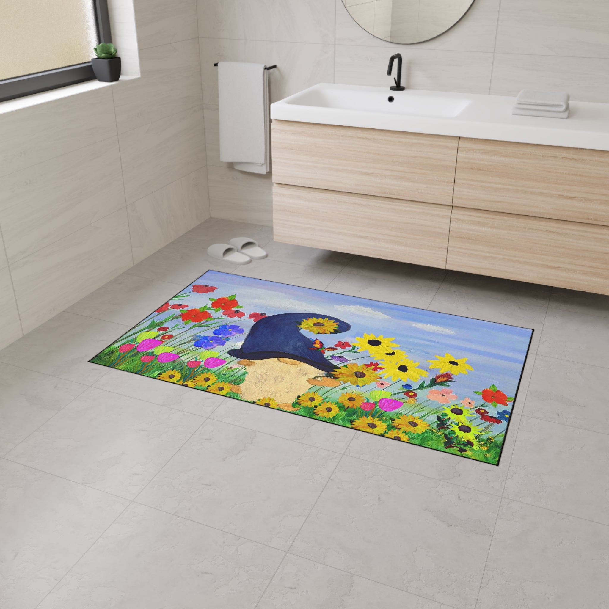 Gnome in Wildflower Garden Heavy Duty Floor Mat