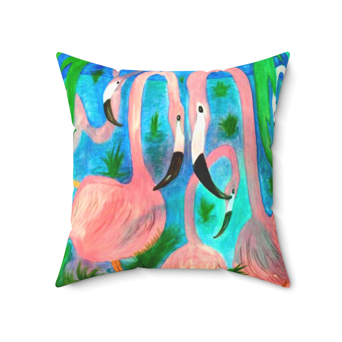 Pink Flamingo Tropical Pillow - Decorative Square Throw Cushion