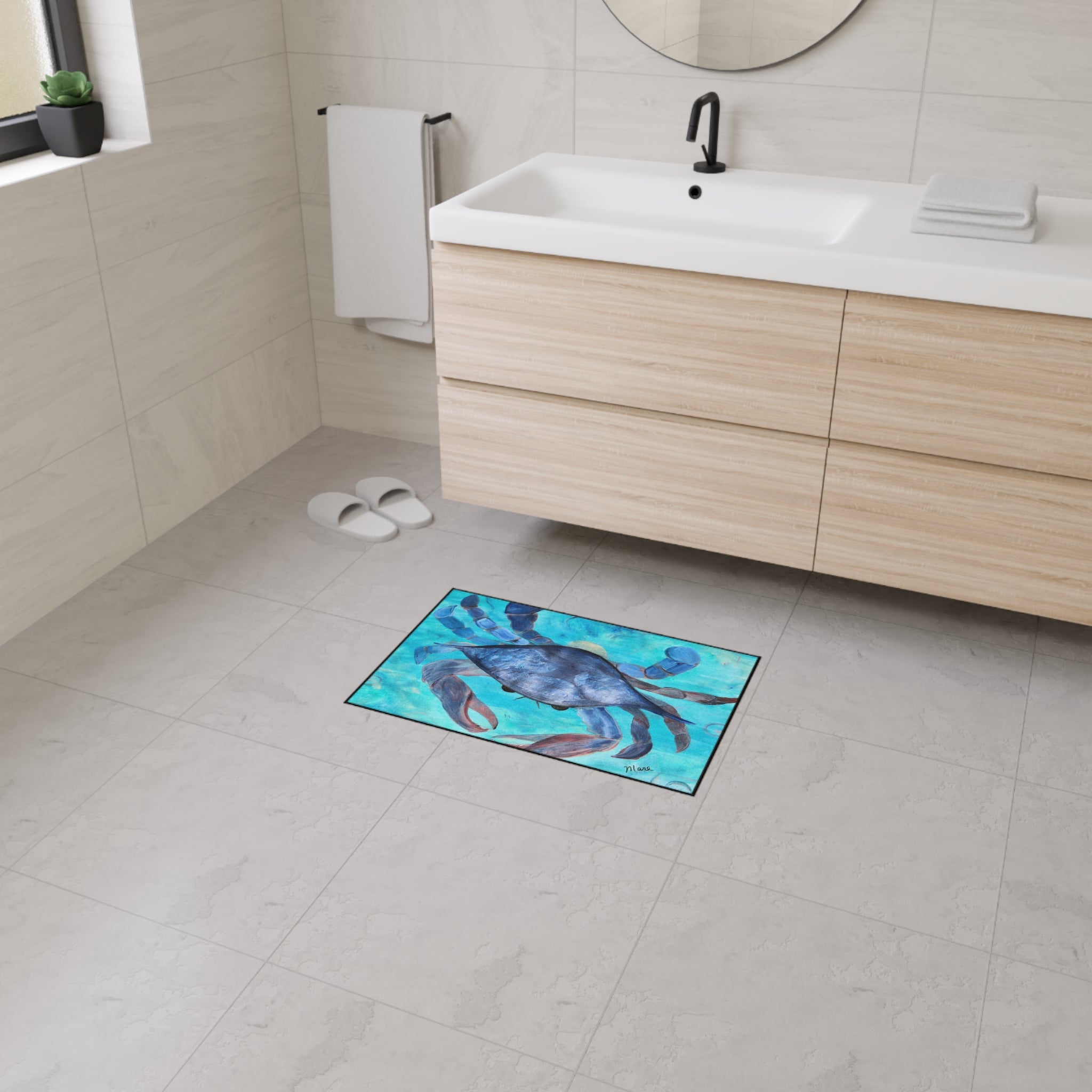 Blue Crab Coastal Floor Mat — Heavy Duty Ocean-Themed Doormat