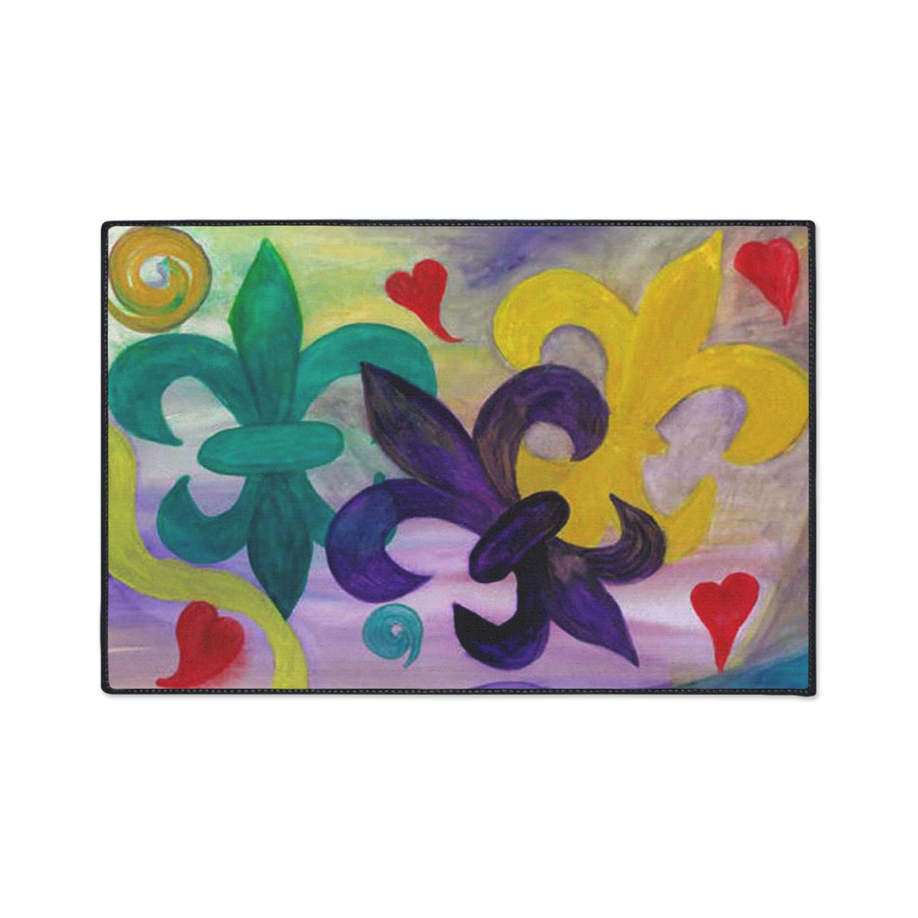 Mardi Gras Fleur-de-Lis Heavy Duty Floor Mat — Colorful Hearts & Fleur Design