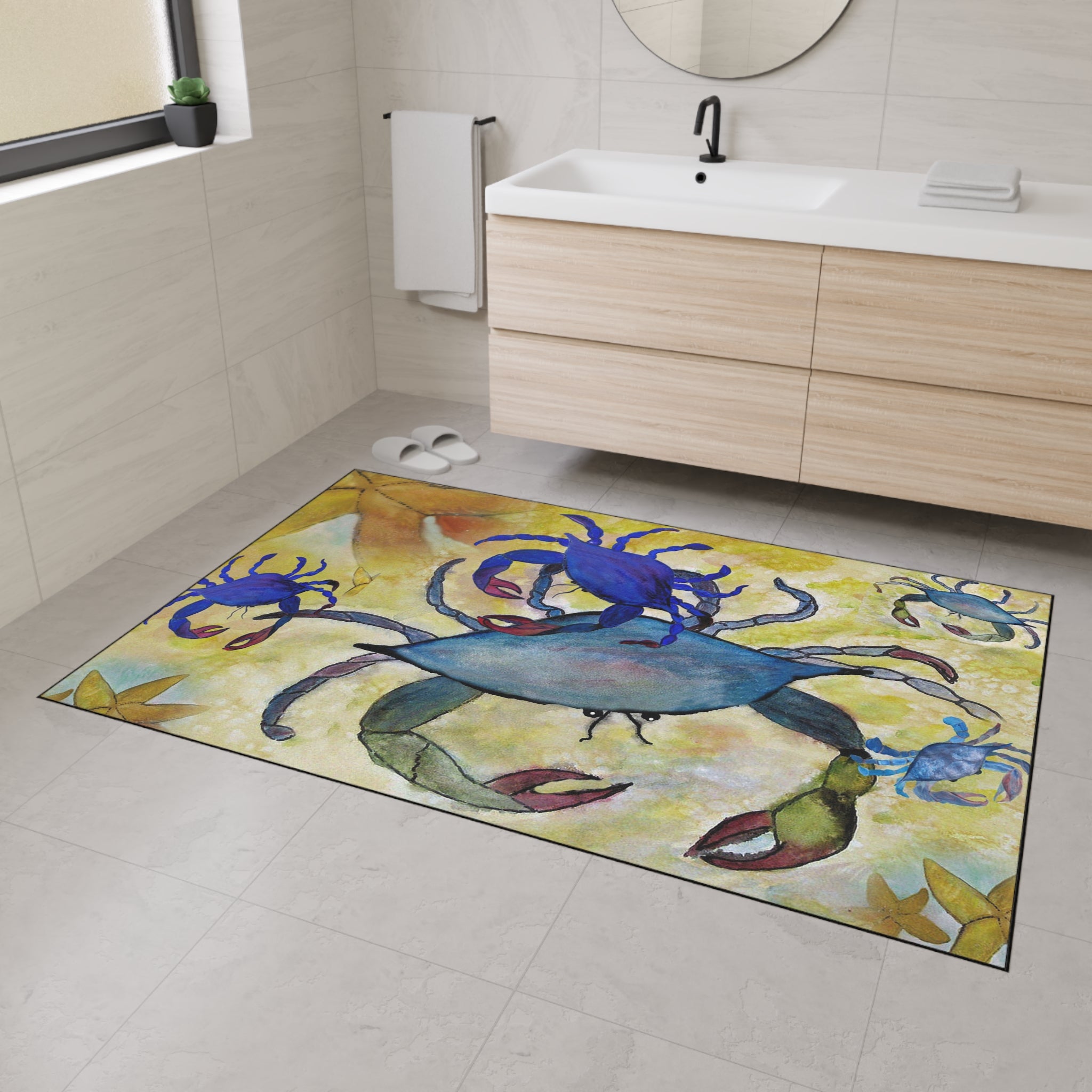 Blue Crab Coastal Floor Mat — Heavy Duty Seaside Doormat