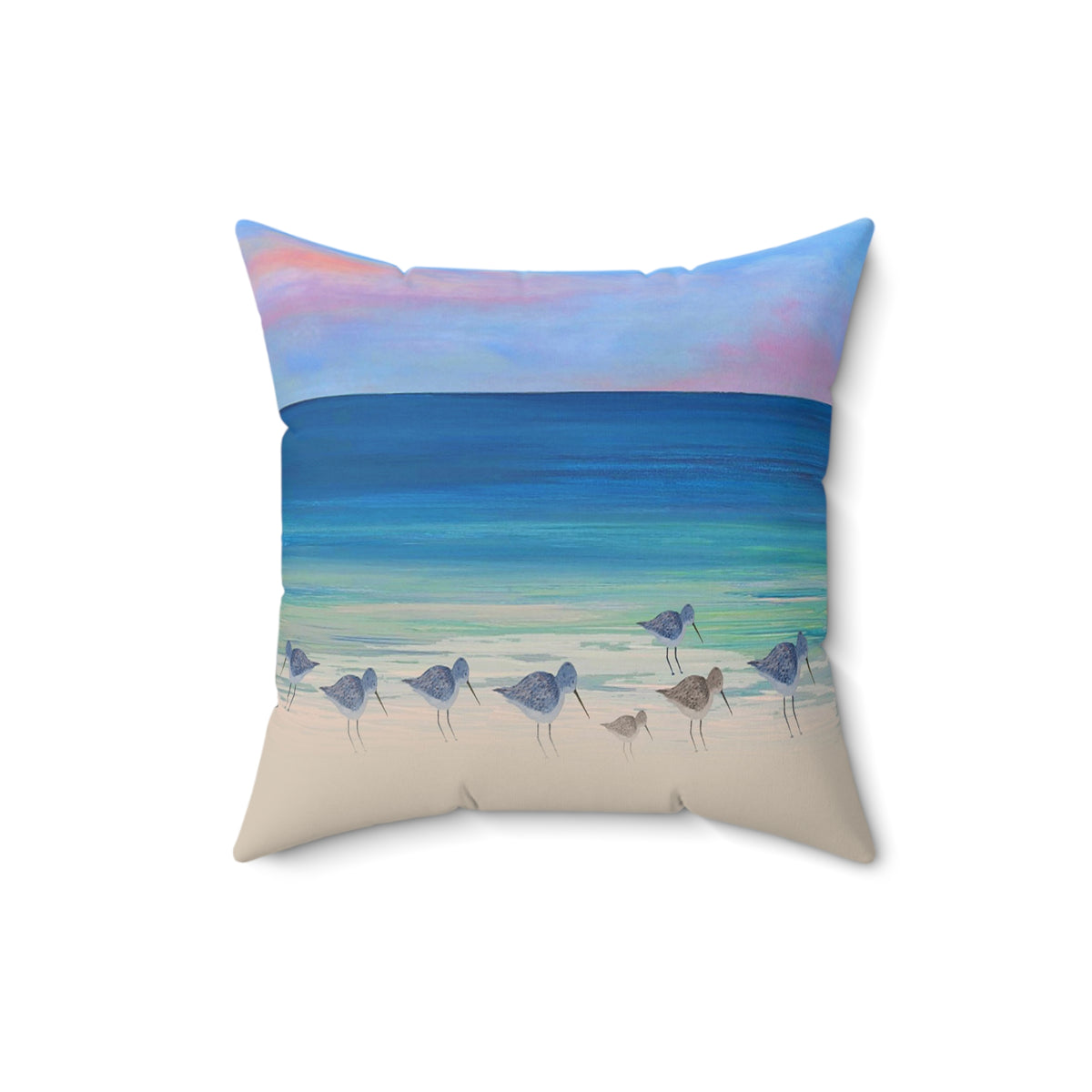 Beach Shorebirds Throw Pillow — Coastal Ocean Sunset Decorative Pillow
