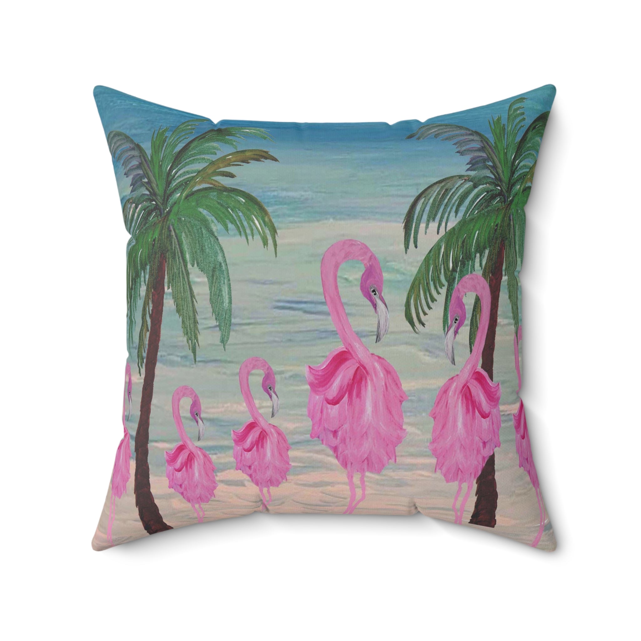 Tropical Flamingo Pillow - Pink Flamingo Beach Decorative Throw Pillow