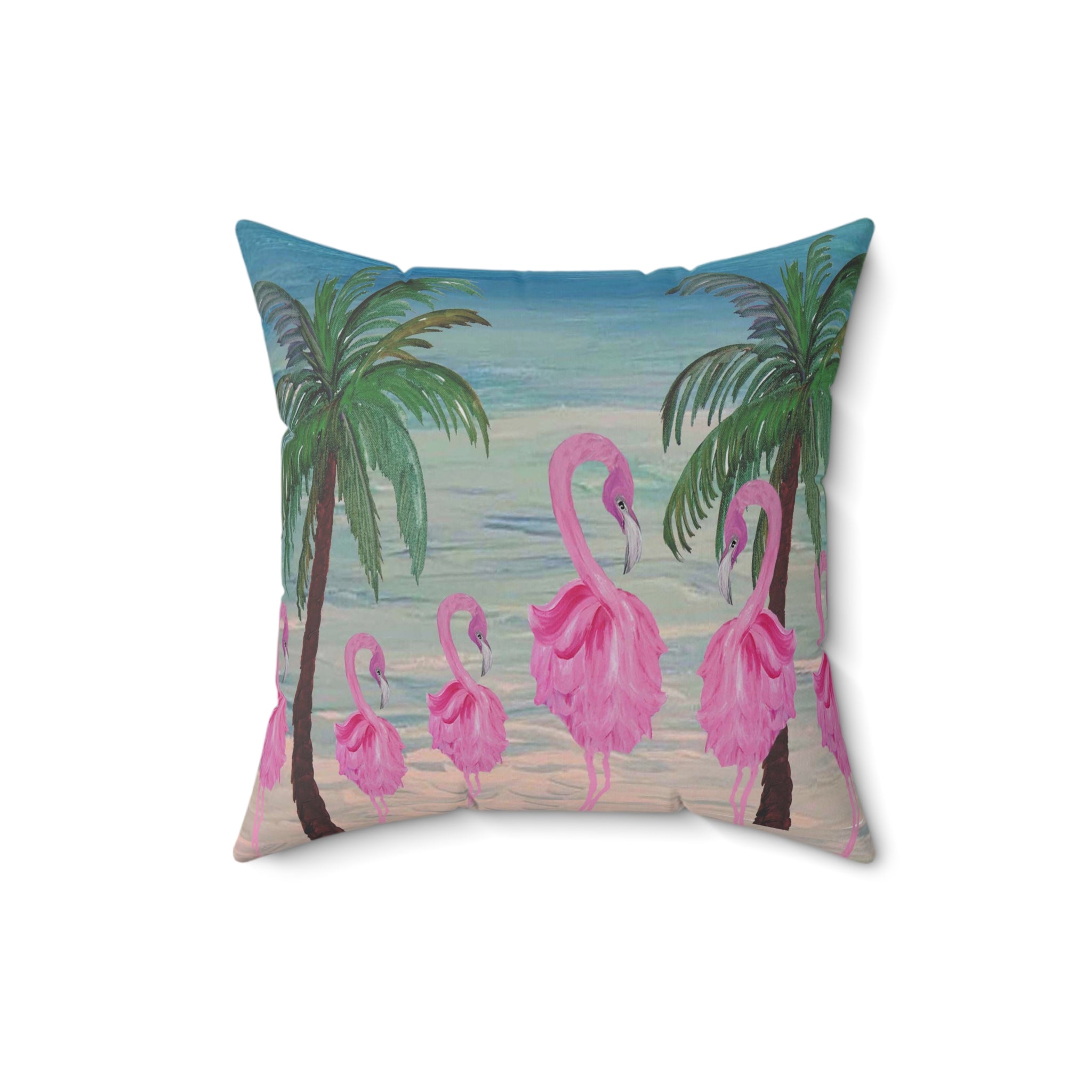 Tropical Flamingo Pillow - Pink Flamingo Beach Decorative Throw Pillow