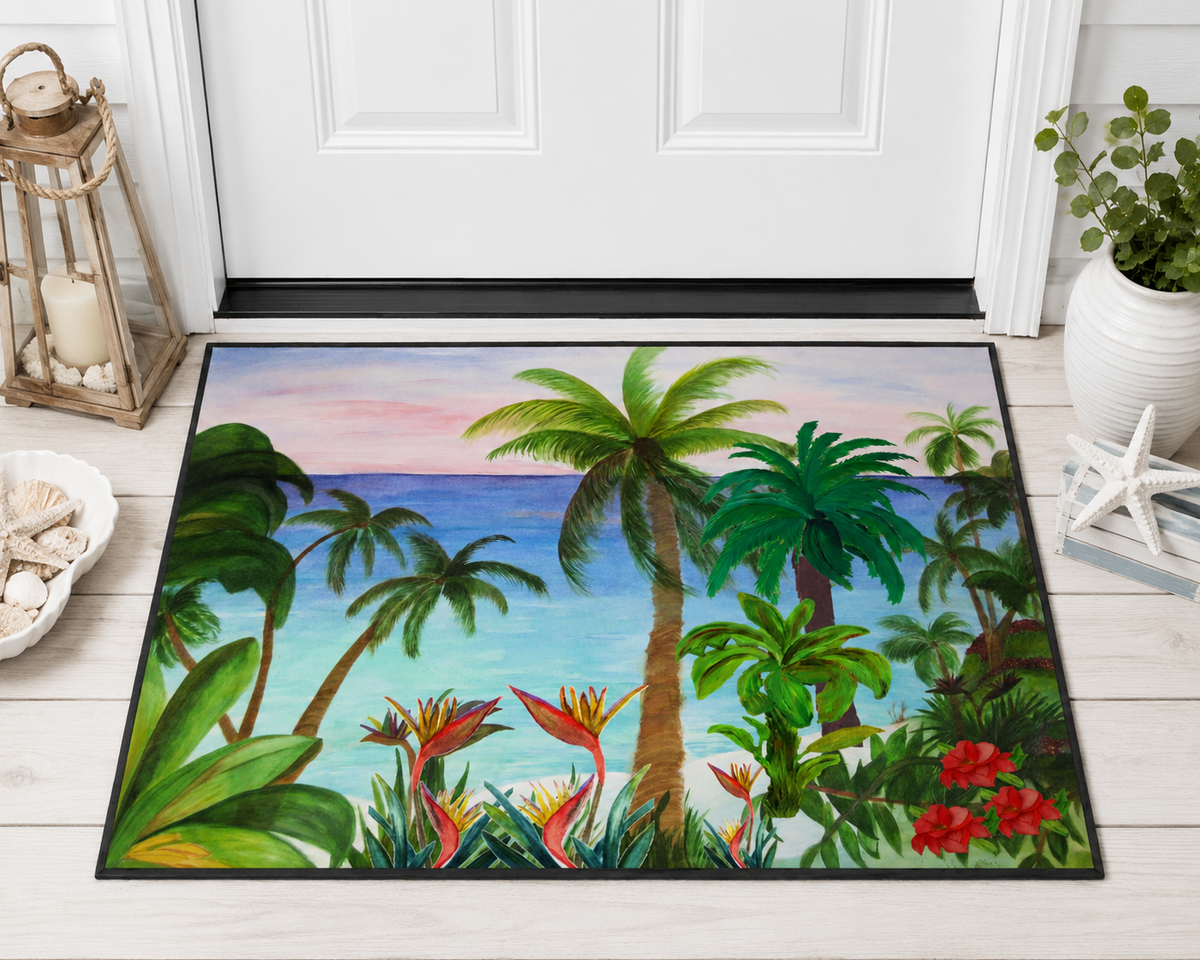 Tropical Palm Beach Floor Mat — Heavy Duty Non-Slip Entrance Rug