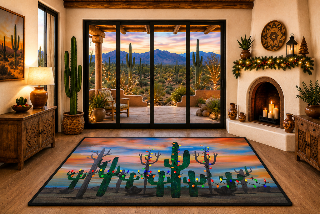 Christmas Cactus Floor Mat – Merry Christmas Desert Scene Doormat