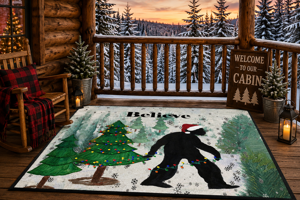 Believe Bigfoot Sashquash Holiday Floor Mat