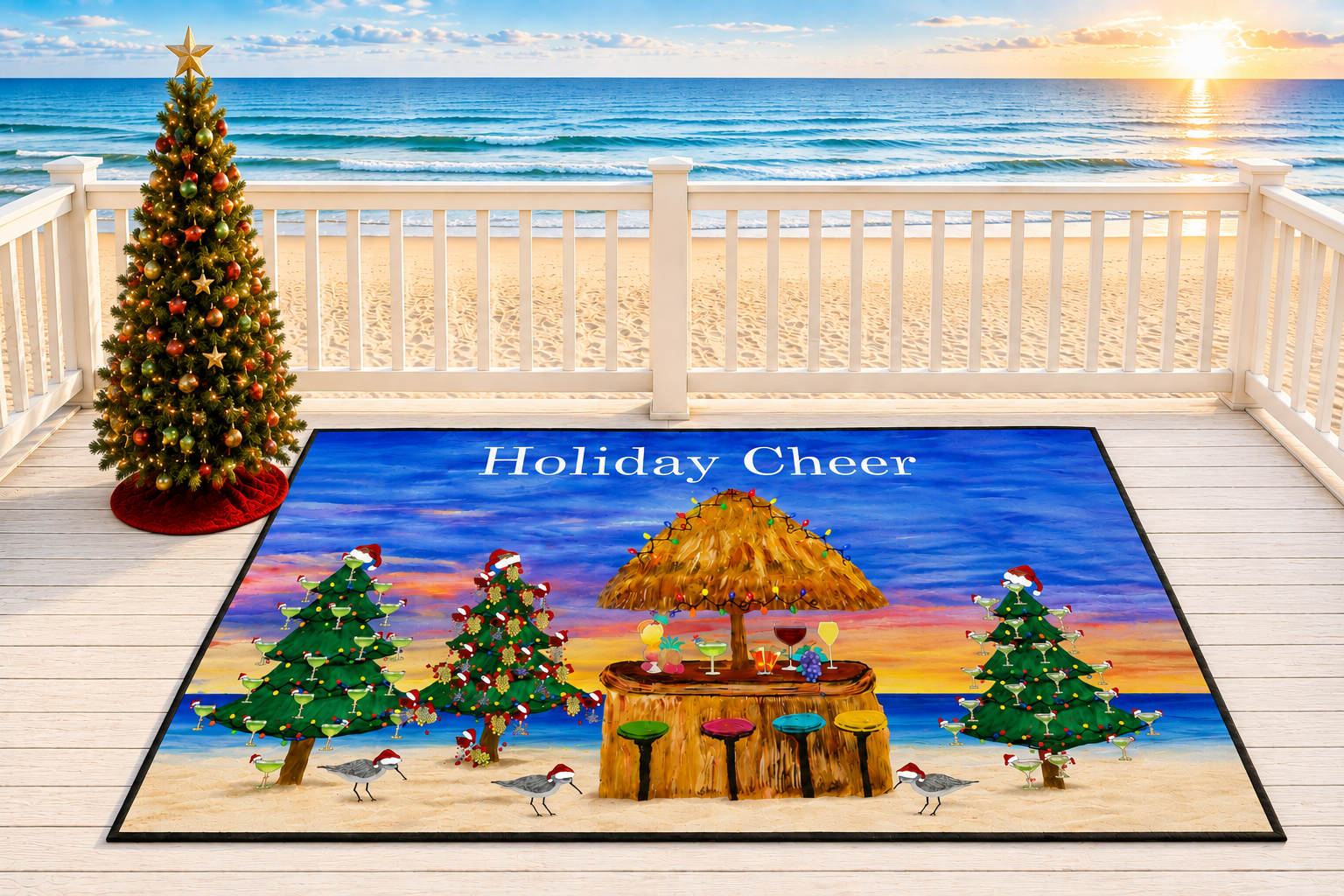 Merry Christmas Tropical Tiki Floor Mat — Heavy Duty Holiday Doormat
