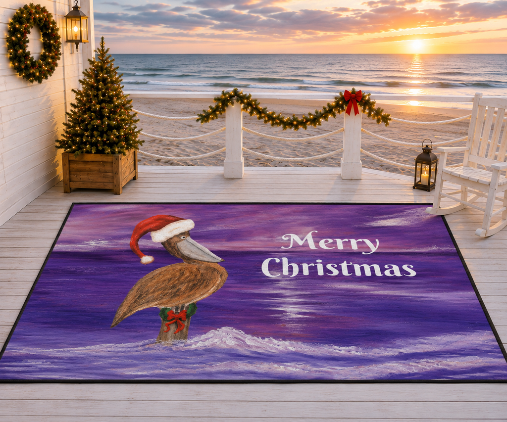 Merry Christmas Pelican Heavy-Duty Floor Mat — Coastal Holiday Welcome Mat