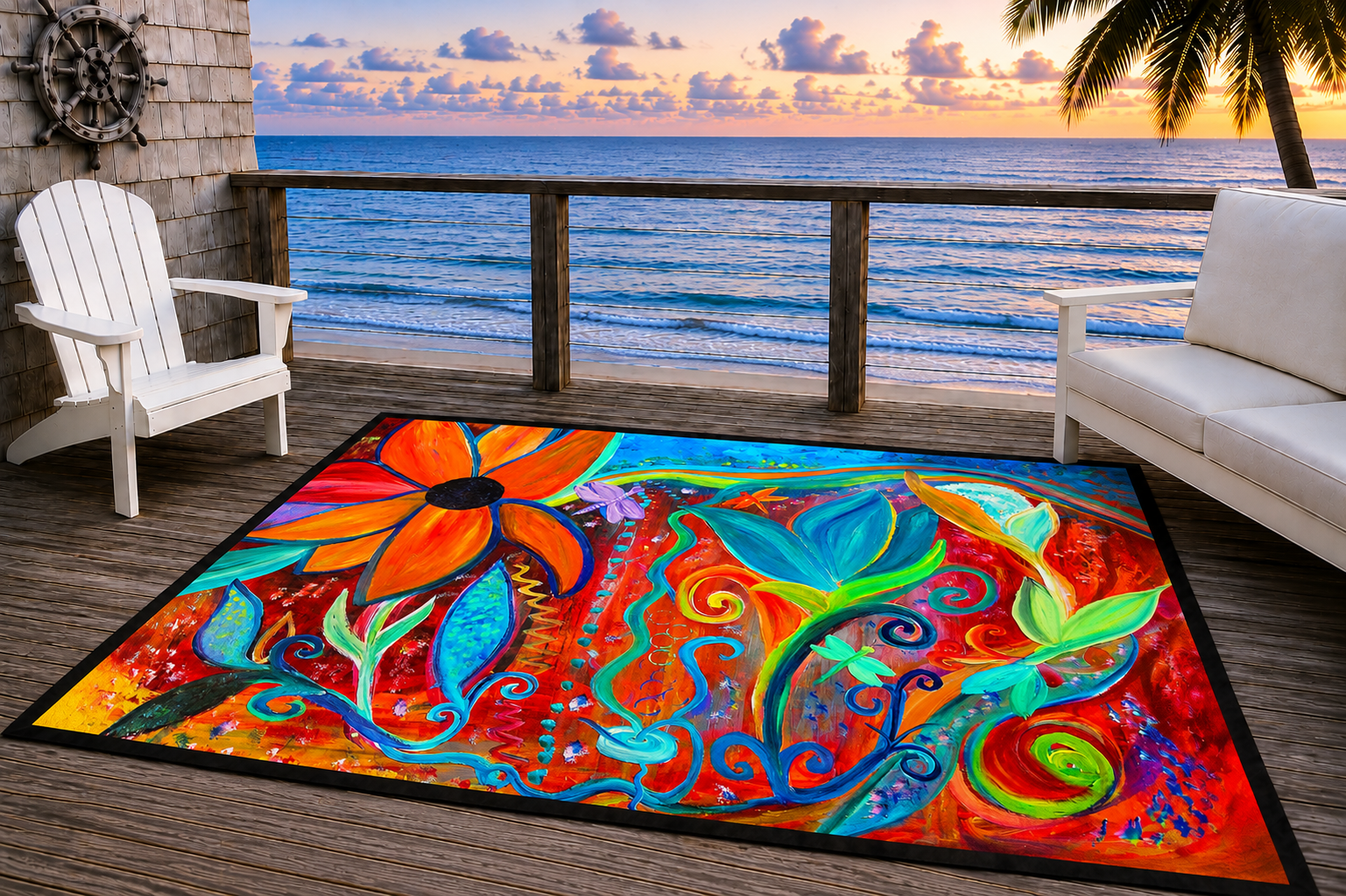 Colorful Floral Heavy-Duty Floor Mat — Bright Botanical Entry Rug