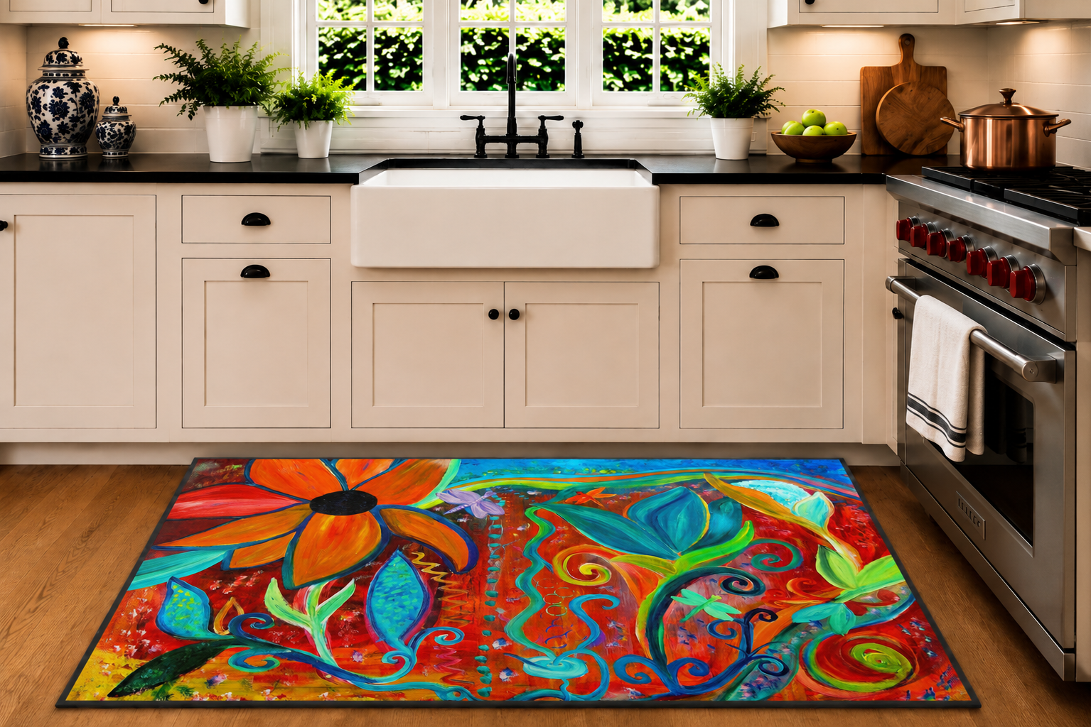 Vivid Floral Doormat — Colorful Botanical Entryway Rug for Home & Patio