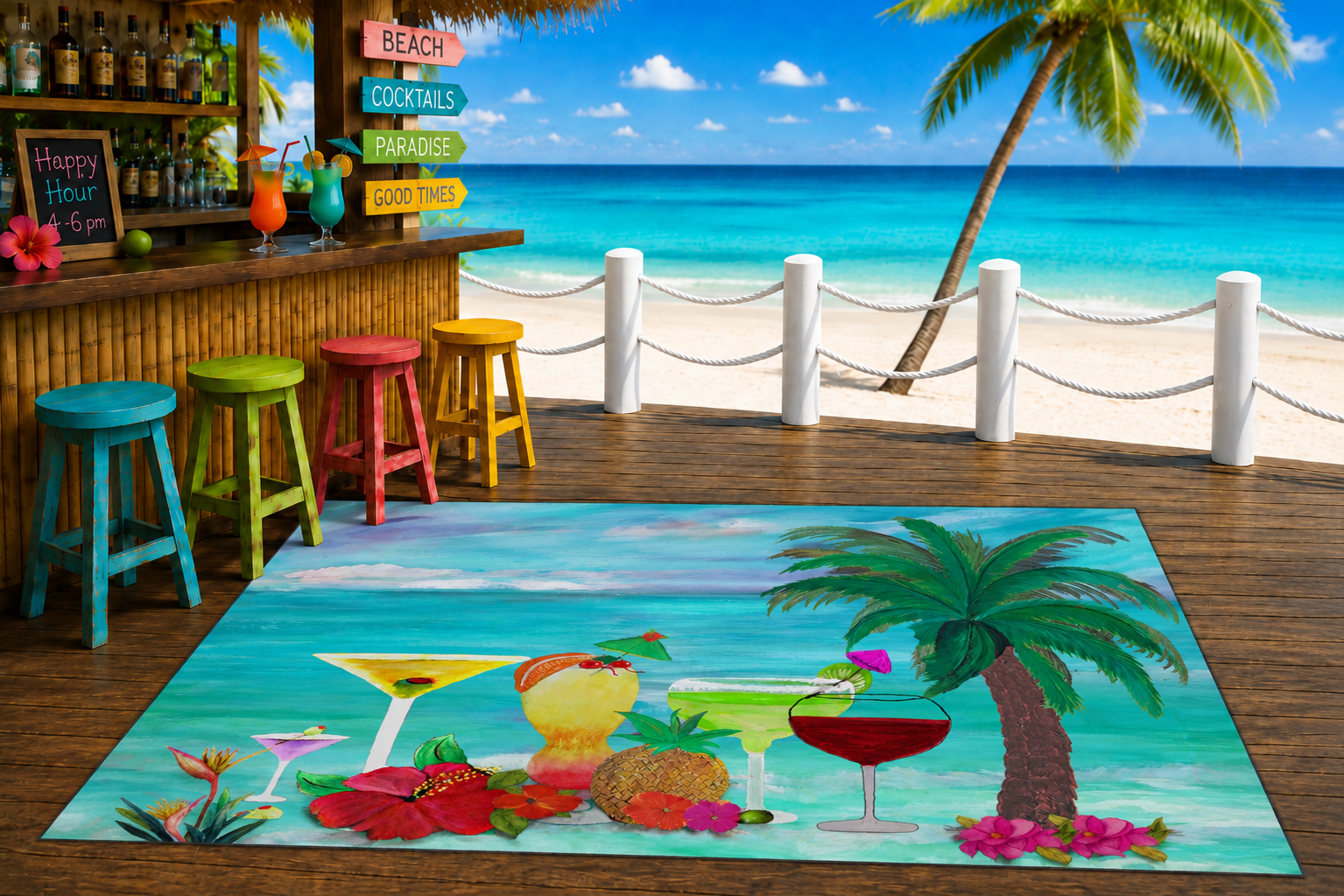 Beach Cocktail Floor Mat – "It's 5 O'Clock Somewhere" Heavy Duty Welcome Mat