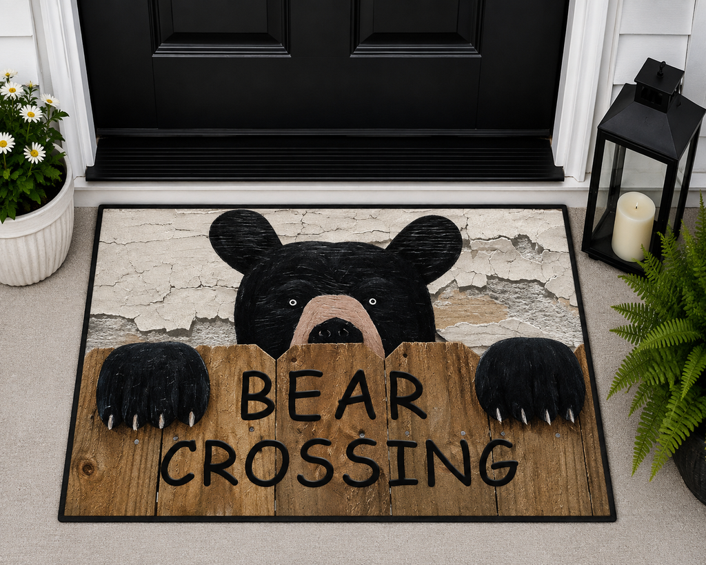 Bear Crossing Heavy-Duty Floor Mat — Rustic Welcome Doormat for Porch & Entry