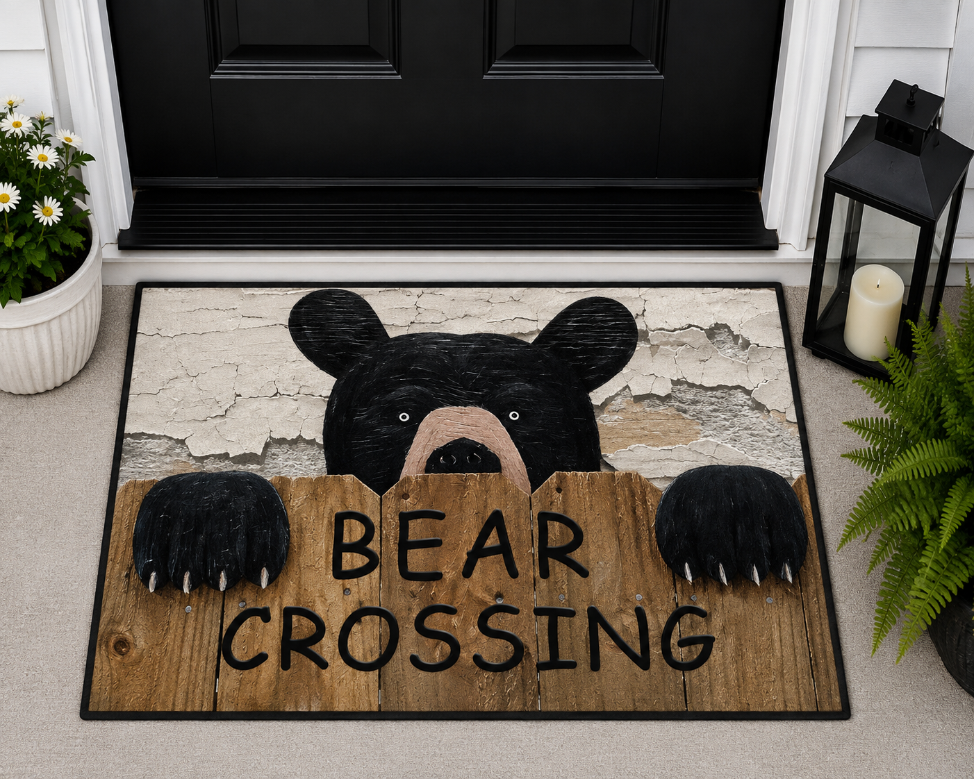 Bear Crossing Heavy-Duty Floor Mat — Rustic Welcome Doormat for Porch & Entry