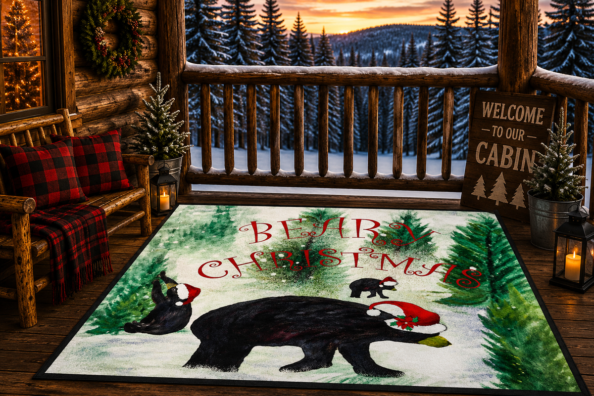 Bear-y Christmas Heavy Duty Floor Mat — Festive Bear Family Holiday Doormat