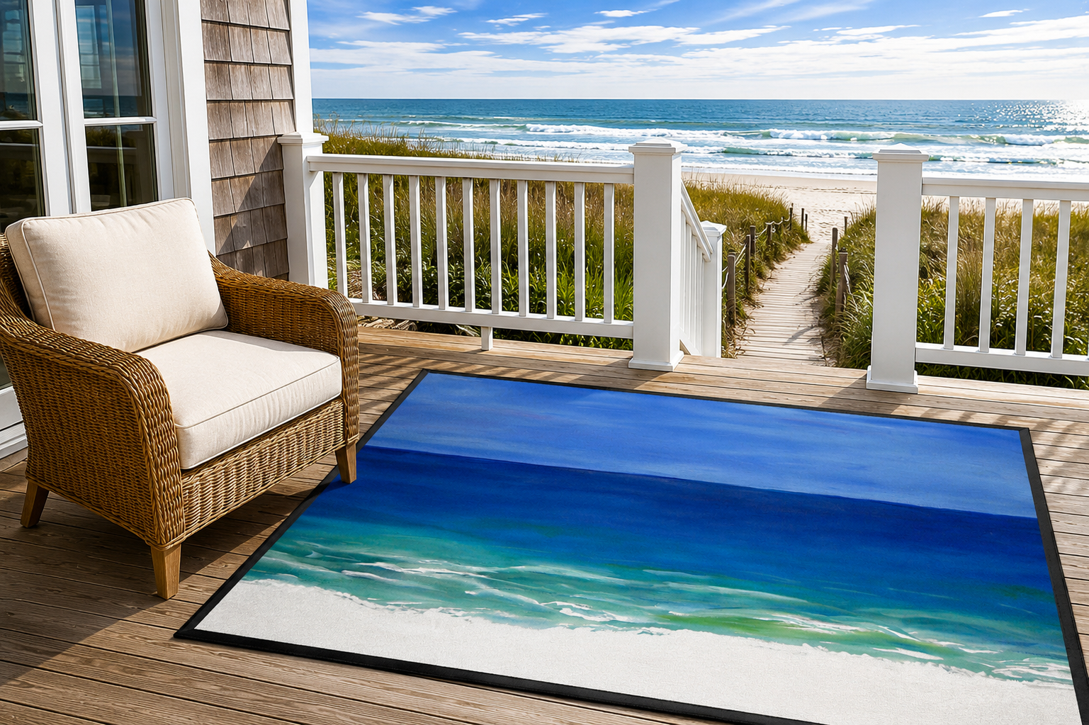 Coastal Beautiful Beach Heavy-Duty Floor Mat — Ocean Beach Seascape Entry Rug