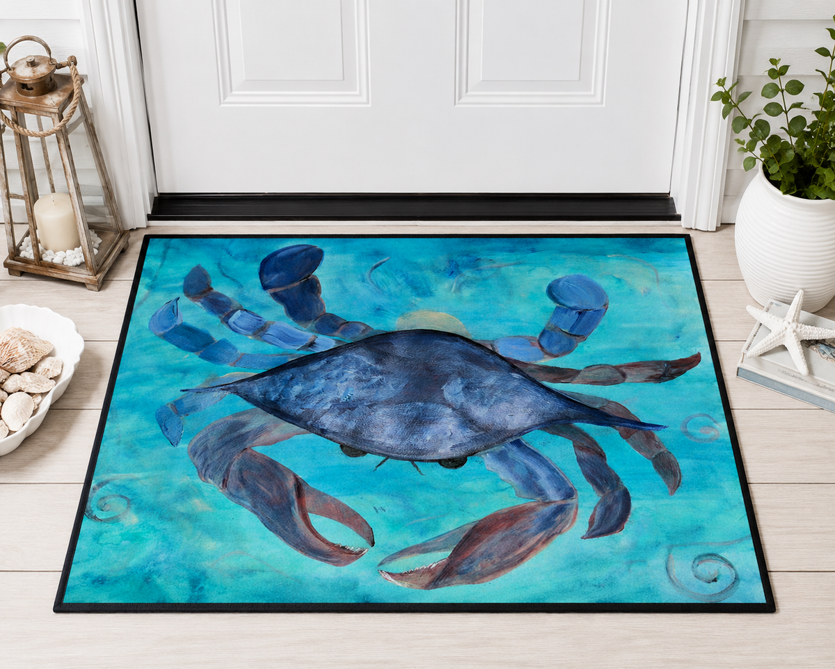 Blue Crab Coastal Floor Mat — Heavy Duty Ocean-Themed Doormat