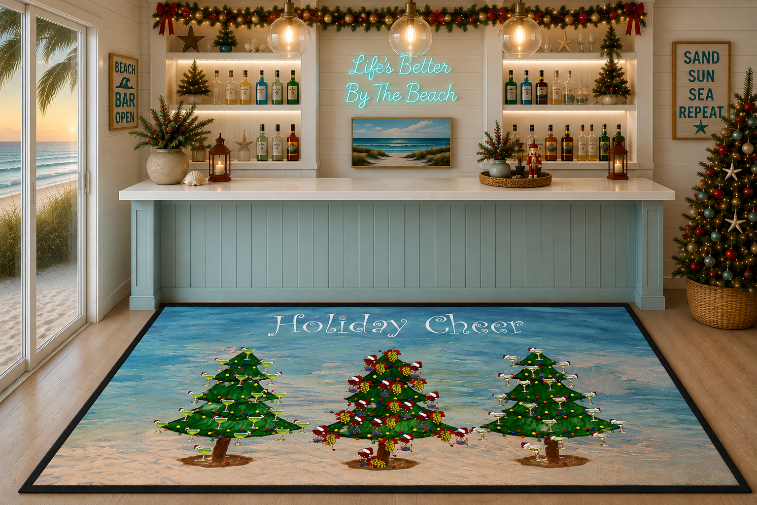 Holiday Cheer Floor Mat - Festive Christmas Trees Welcome Mat
