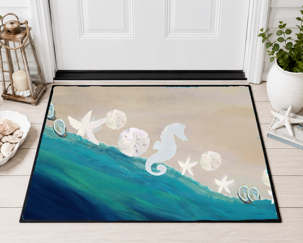 Coastal Seahorse Doormat — Ocean-Themed Entryway Rug for Beach House Decor