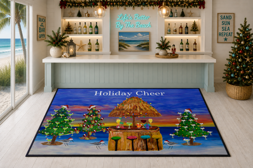 Holiday Cheer Heavy Duty Floor Mat — Tiki Bar Beach Christmas Doormat