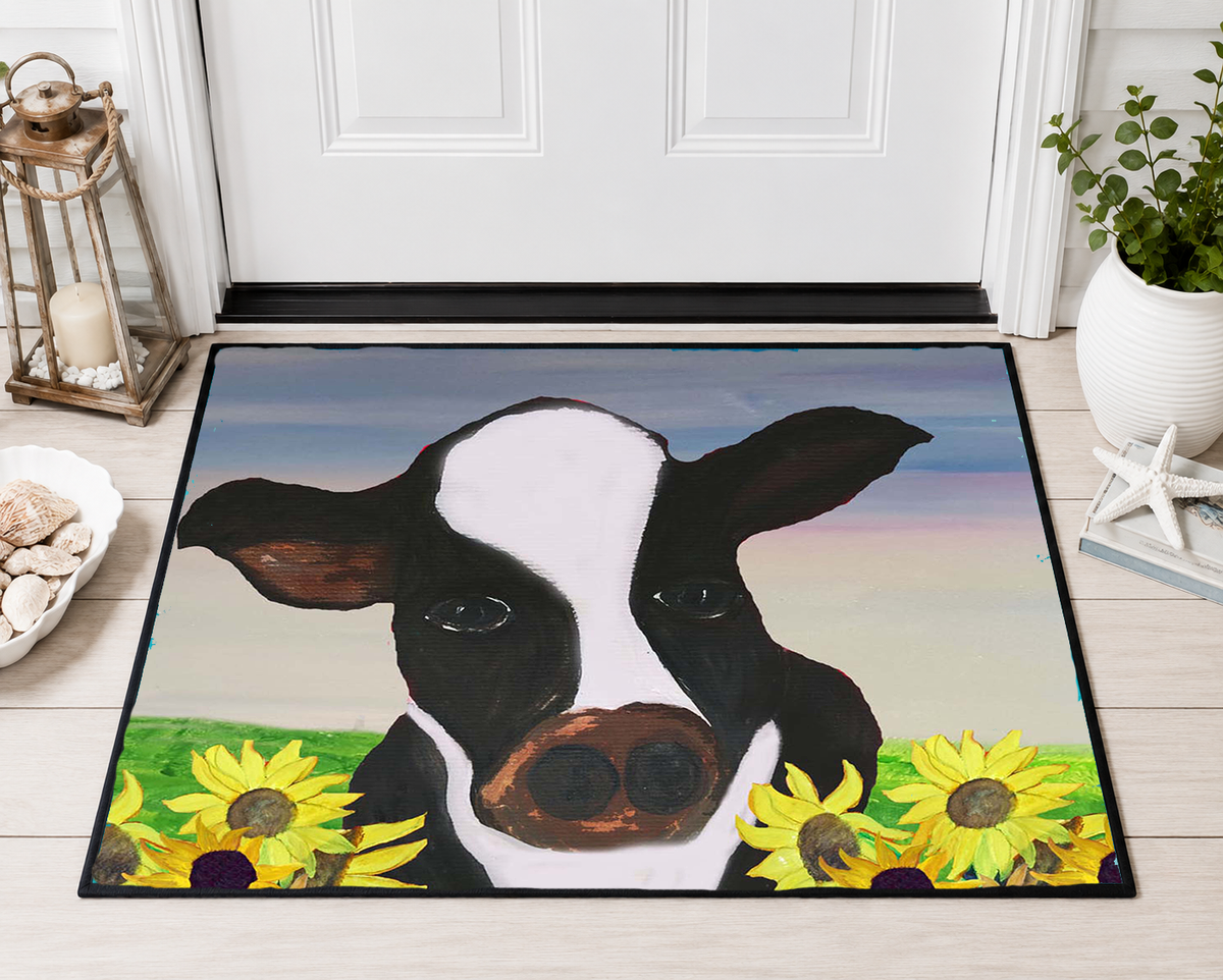 Cow & Sunflowers Heavy Duty Floor Mat — Farmhouse Welcome Doormat