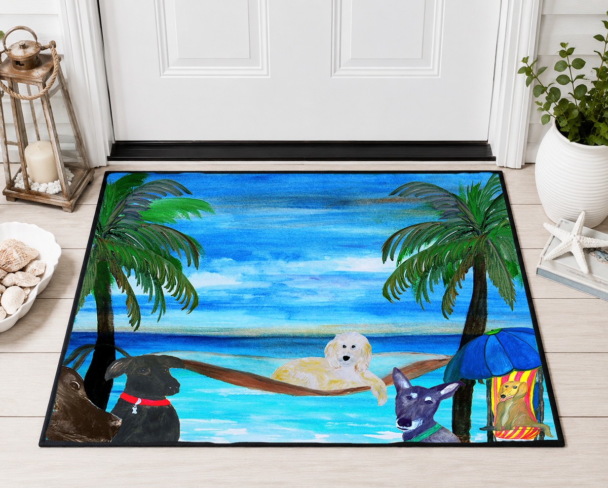 Beach Dogs Heavy Duty Floor Mat — Tropical Palm & Pup Doormat