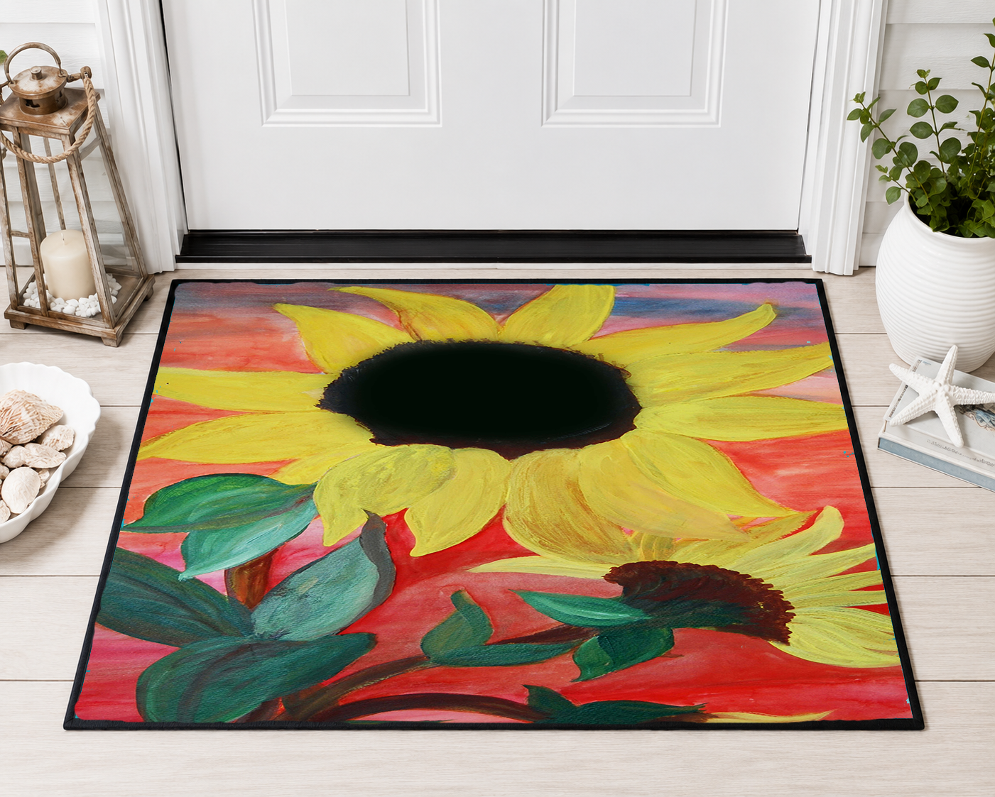 Sunflower Art Heavy-Duty Floor Mat — Bold Yellow Floral Entry Rug