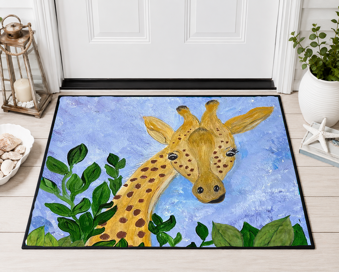 Giraffe Garden Heavy-Duty Floor Mat — Playful Safari Doormat for Kids’ Rooms & Entryways