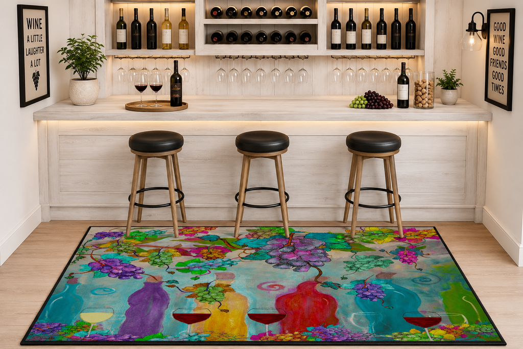 Wine & Grapes Heavy Duty Floor Mat — Colorful Vineyard Kitchen Rug