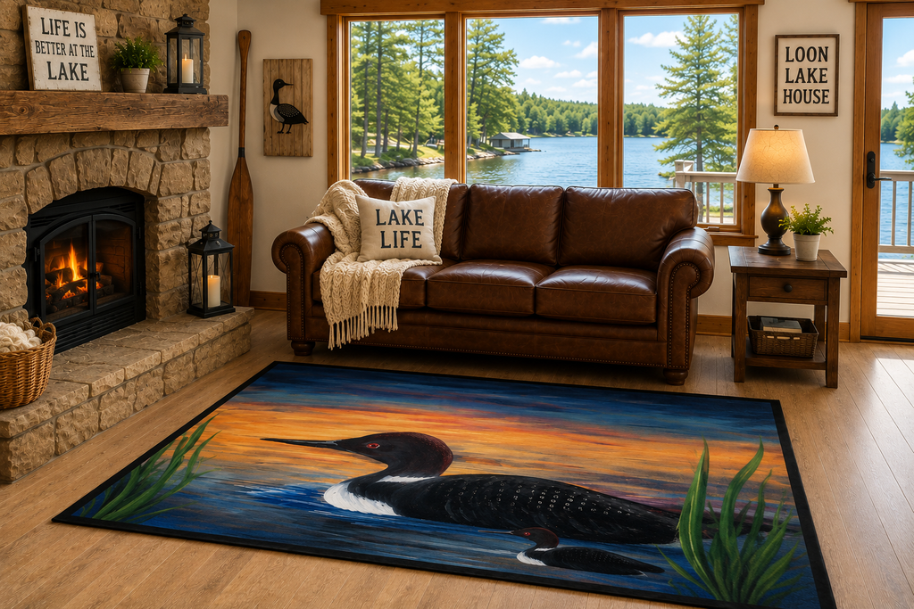 Loons at Dusk Heavy-Duty Floor Mat Lake House doormat rug