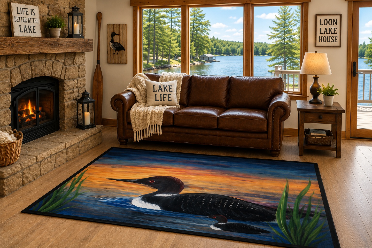 Loons at Dusk Heavy-Duty Floor Mat Lake House doormat rug