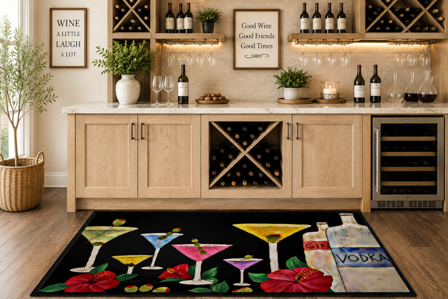 Cocktail Bar Floor Mat — Colorful Martini & Bottles Floor Mat rug