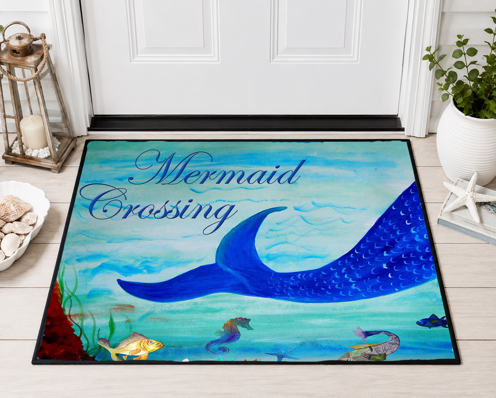 Mermaid Crossing Doormat — Whimsical Ocean Entryway Rug for Beach House