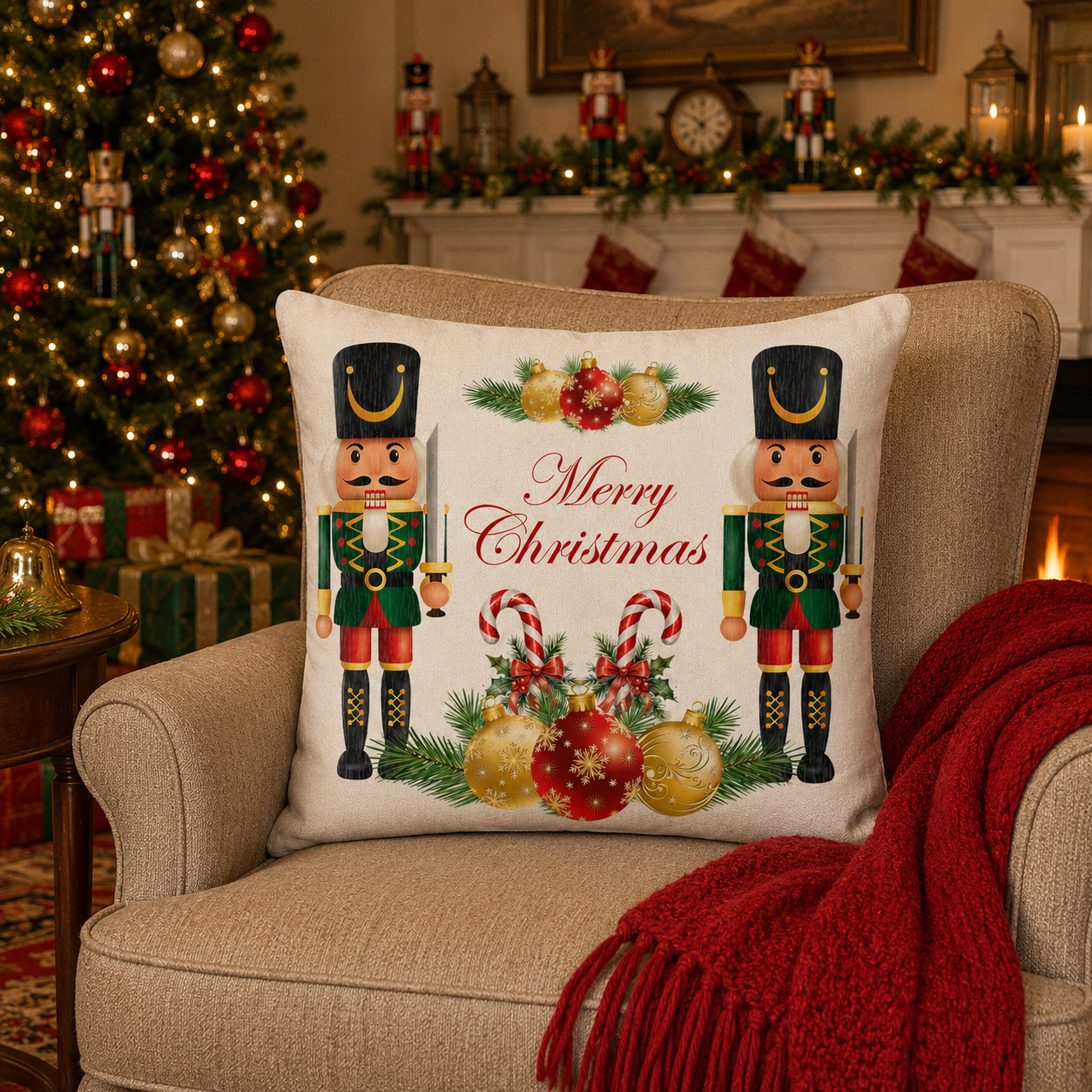 Nutcracker Merry Christmas Decorative Pillow