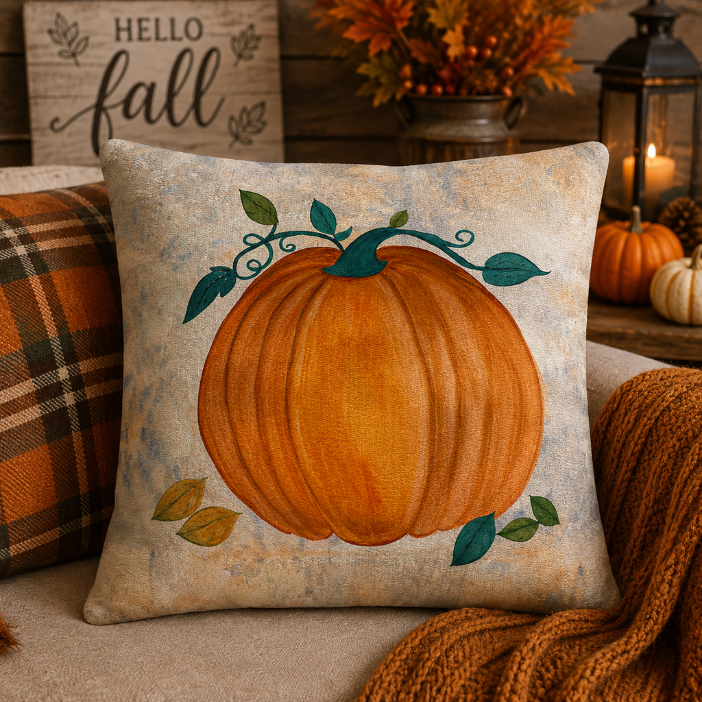 Thanksgiving Autumn Pumpkin Throw Pillow — Fall Decorative Square Pillow