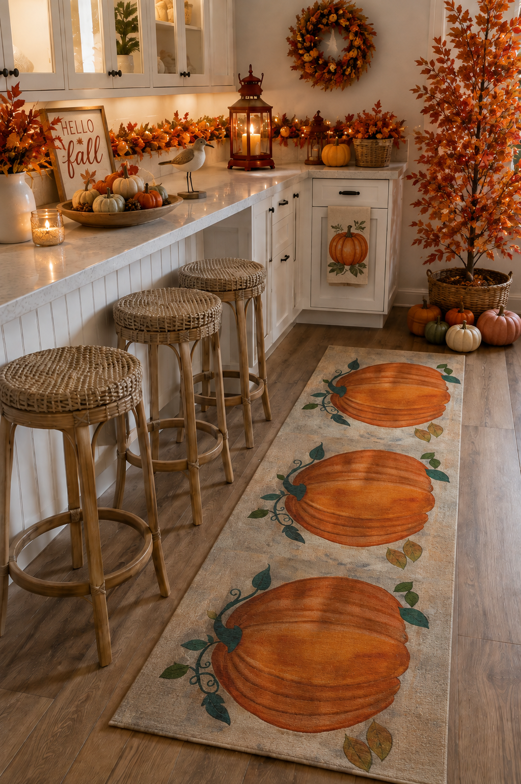 Autumn Pumpkin Runner Rug - Rustic Fall Kitchen & Entryway Decor