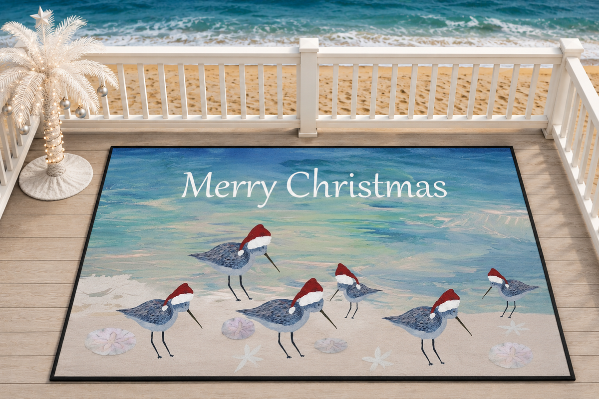 Christmas Shorebirds Heavy-Duty Floor Mat — 'Merry Christmas' Holiday Doormat