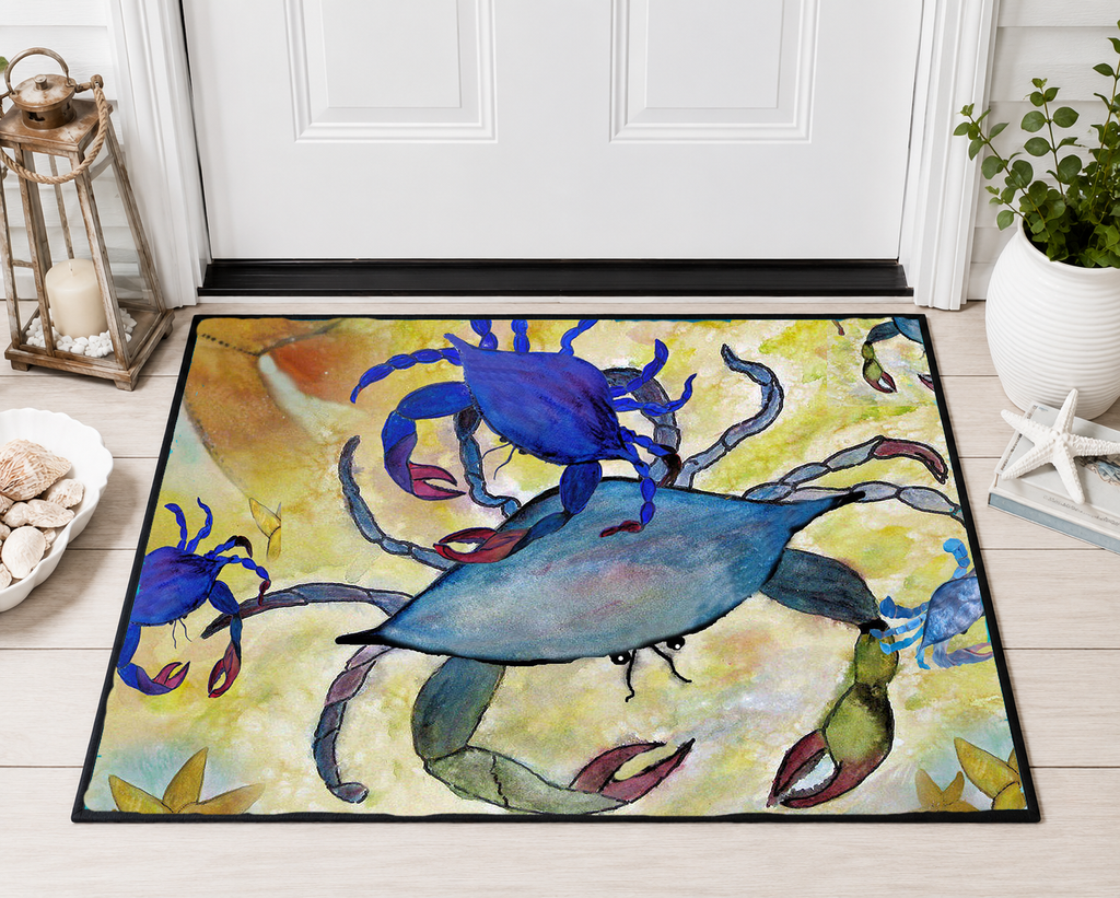 Blue Crab Coastal Floor Mat — Heavy Duty Seaside Doormat
