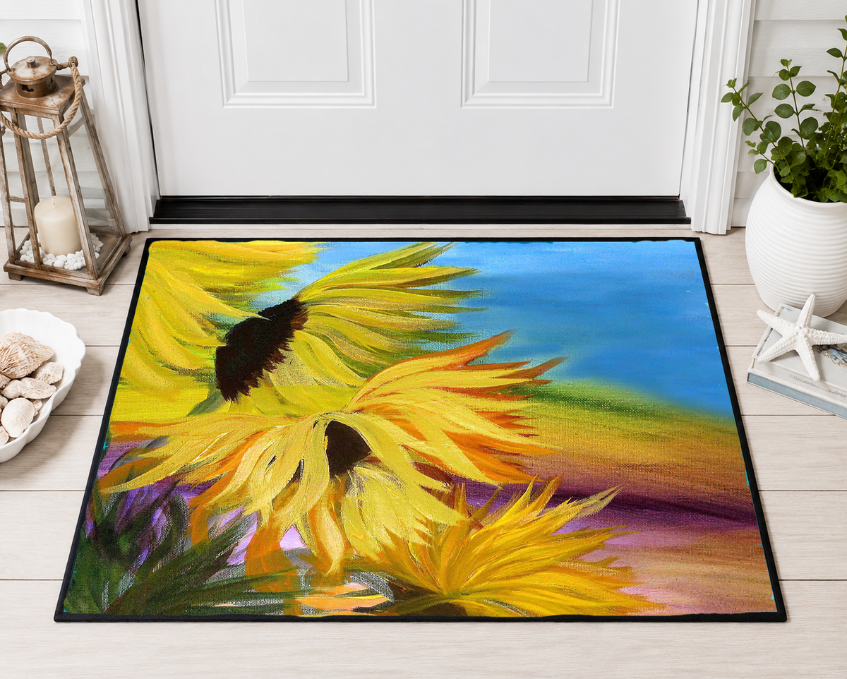 Sunflower Field Heavy-Duty Floor Mat — Vibrant Outdoor/Indoor Welcome Rug