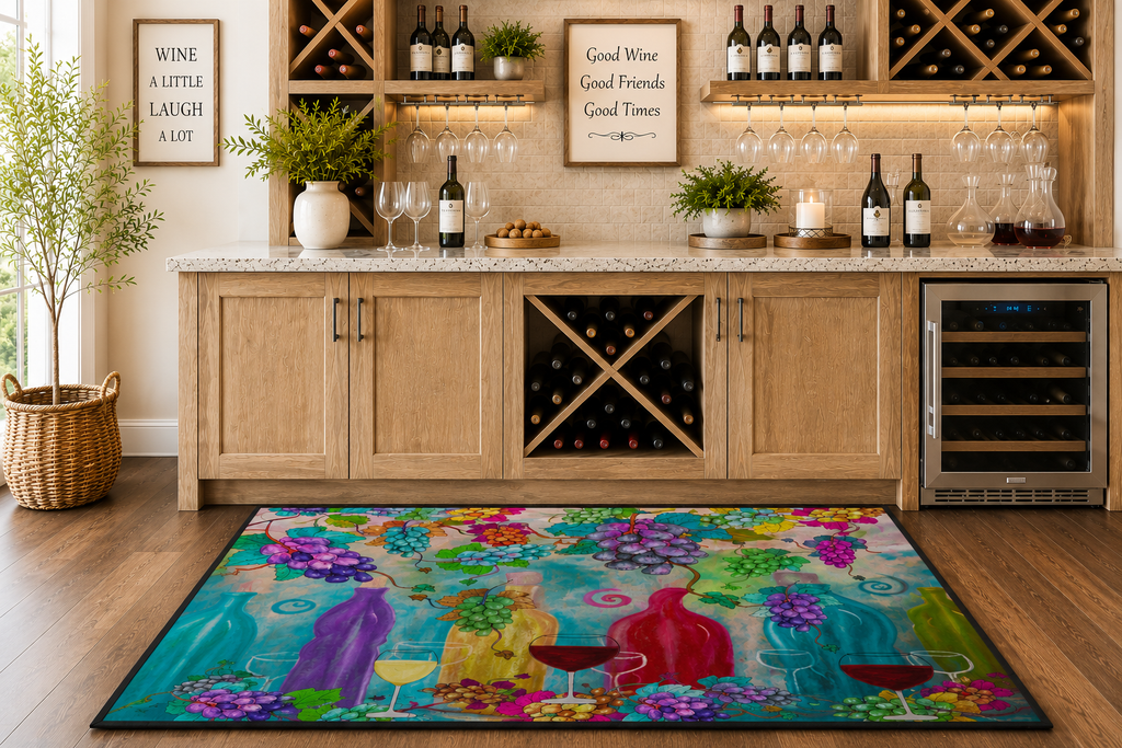 Wine & Grapes Heavy Duty Floor Mat — Colorful Vineyard Kitchen Rug