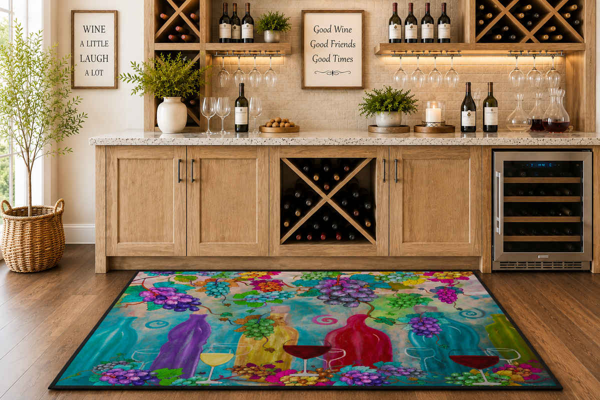 Wine & Grapes Heavy Duty Floor Mat — Colorful Vineyard Kitchen Rug